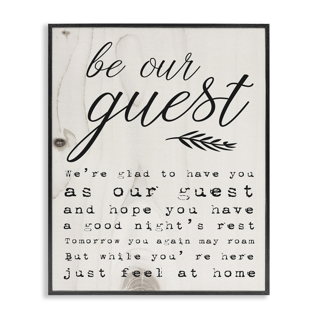 'Be Our Guest Poem Cursive' Graphic Art Print Gracie Oaks Frame