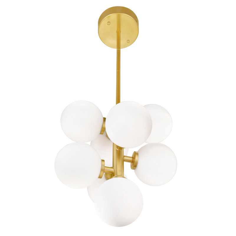 12" Satin Gold Pendant Light for Kitchen Island, Dining Room – 8-Light Modern Design with G9 Bulb Base – LED Compatible, Frosted Glass Globes – BACL Certified