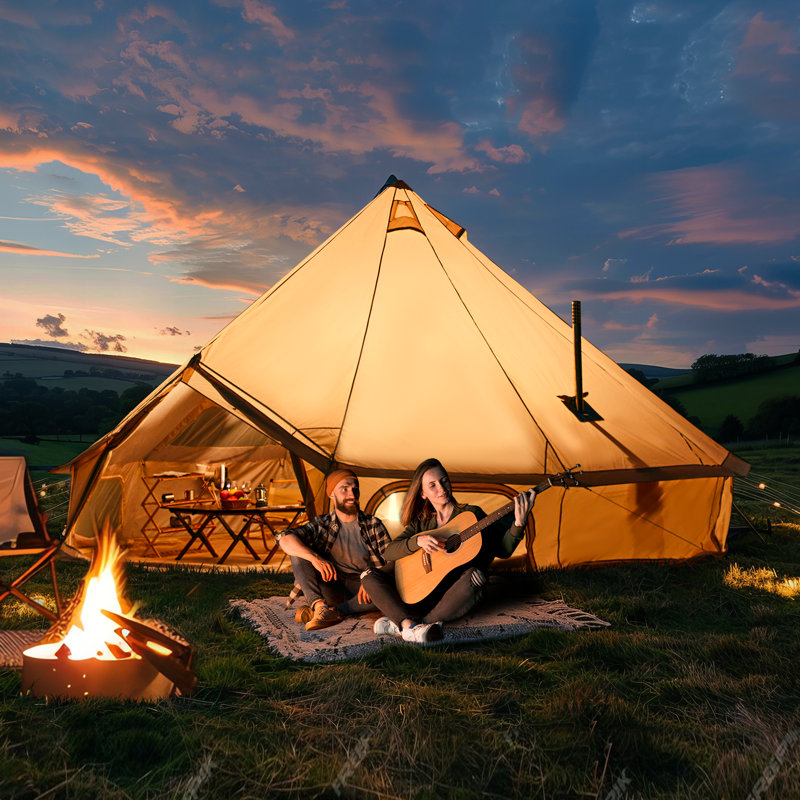 Tente de yourte pour 4 à 8 personnes, tente cloche imperméable 4 saisons, tentes de glamping avec prise de poêle, 13.1'