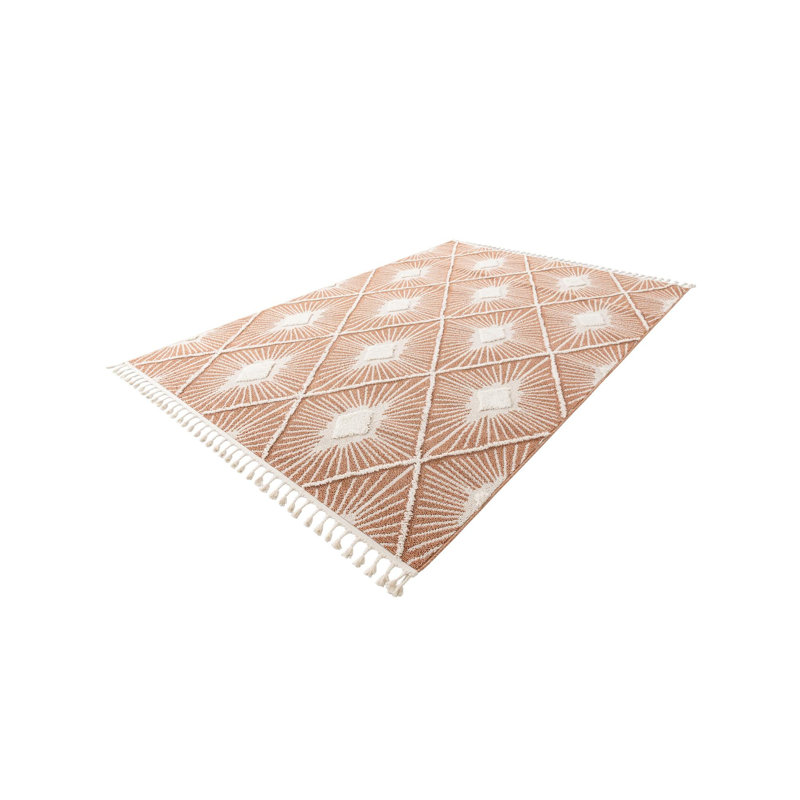 Jessilyn Geometric Machine Woven Polyester Area Rug in Rust/Red, Rectangle 7'1" x 10'