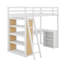 Lit mezzanine simple avec échelle, tablettes et bureau