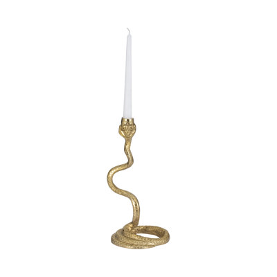 Modern Metal Snake Candle Holder for Living Room Decor - Decorative Taper Candlestick Holder for Tabletop Accent - 13", Gold