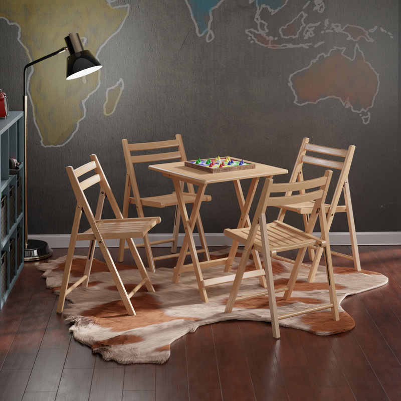 Ensemble 5 pièces Koster, table pliante et chaises, naturel