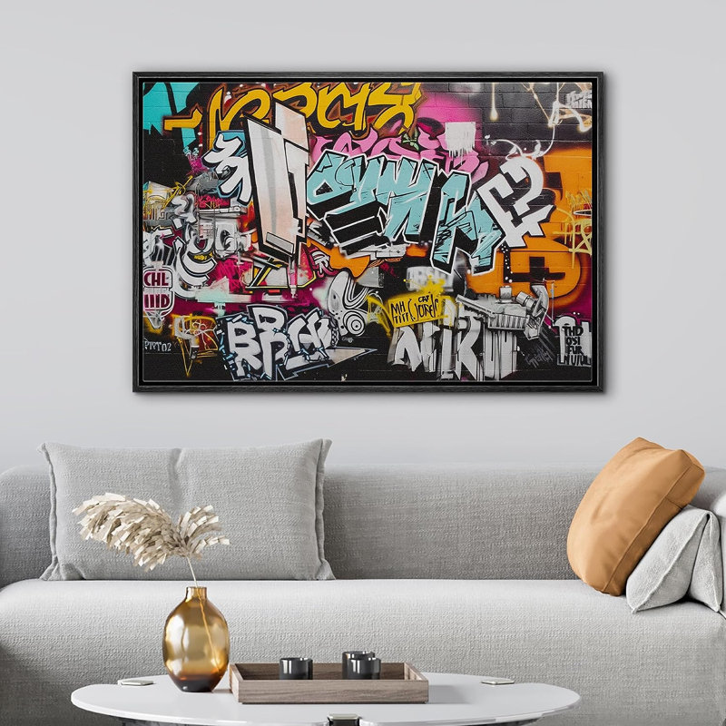 Caricature de noms d'anime sur toile, impression, H 16 po x l 24 po x P 1,5 po, Cadre flottant noir