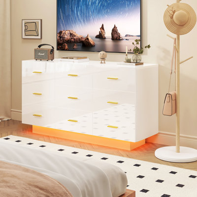 Commode 9 tiroirs lustrée 55 "avec lumières DEL