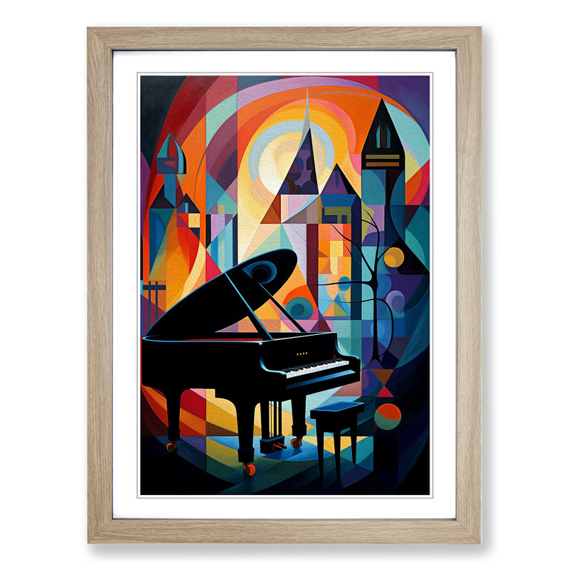 Piano Expressionism Framed Print, 64cm H x 46cm W x 2cm D, Oak 