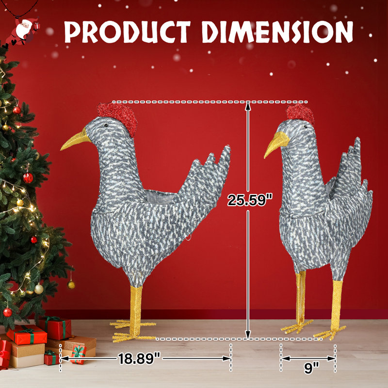 Décoration extérieure coq de Noël 2 pi éclairée