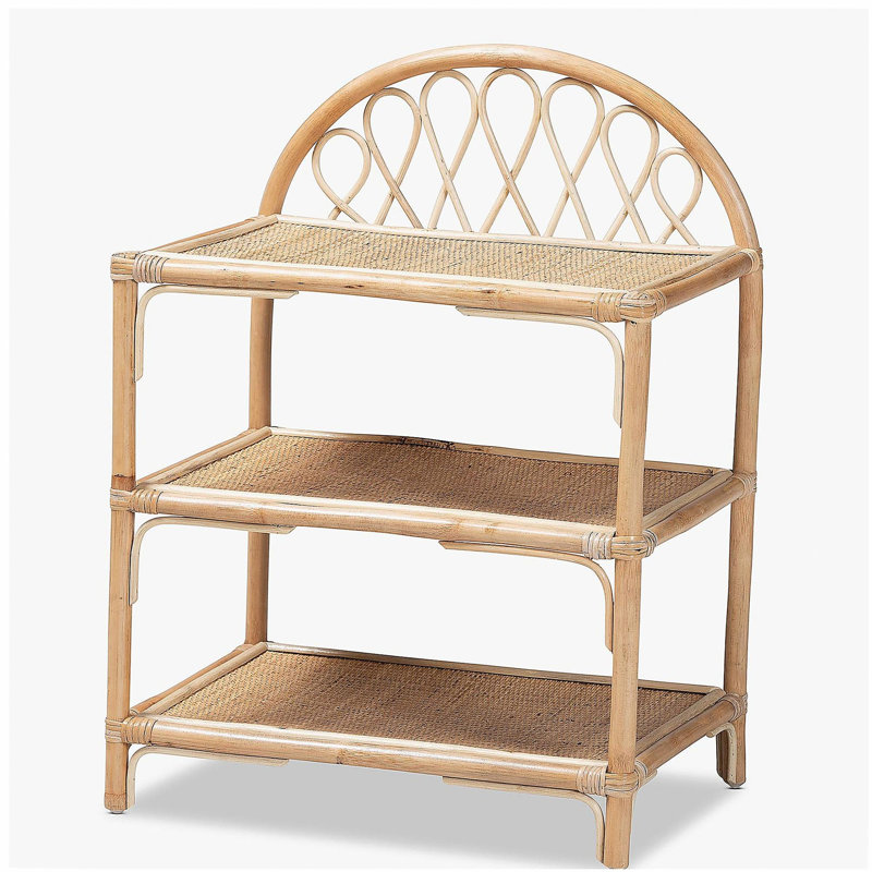 Étagère moderne à 3 niveaux en rotin brun moderne bohémien