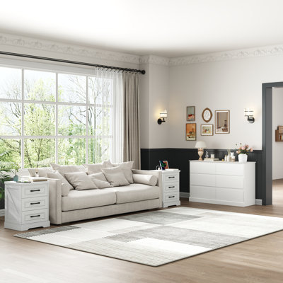 Ensemble de chambre à coucher 3 pièces, 6 tiroirs l 47,2 po et table de chevet avec station de charge Dornisha