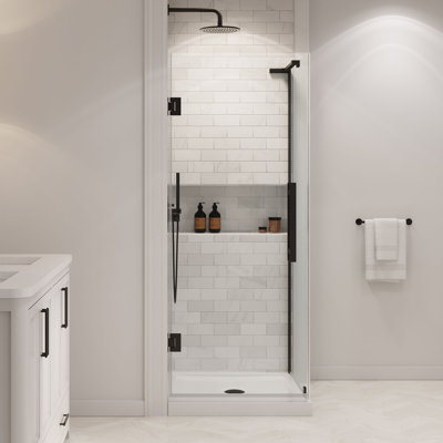 OVE Breeze Pivot 32 in. W x 32 in. D x 74 3/4 in. H Corner Frameless Hinge Shower Door Kit in Matte Black with Base Pan