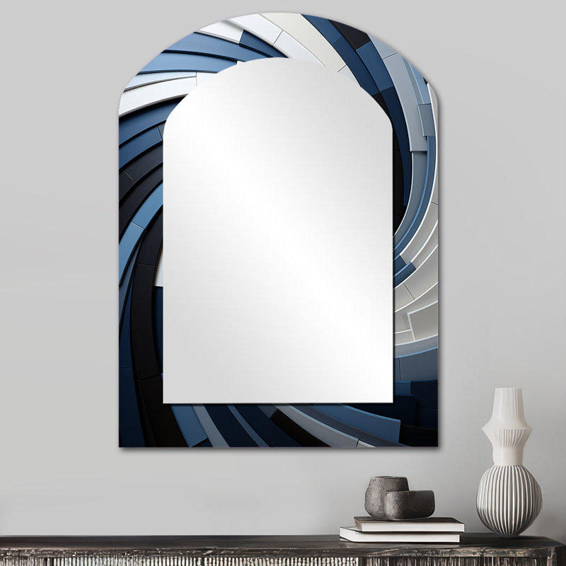 «Geometric Spiral II - Abstract Spirals», miroir mural décoratif asymétrique, 34 po x 25 po