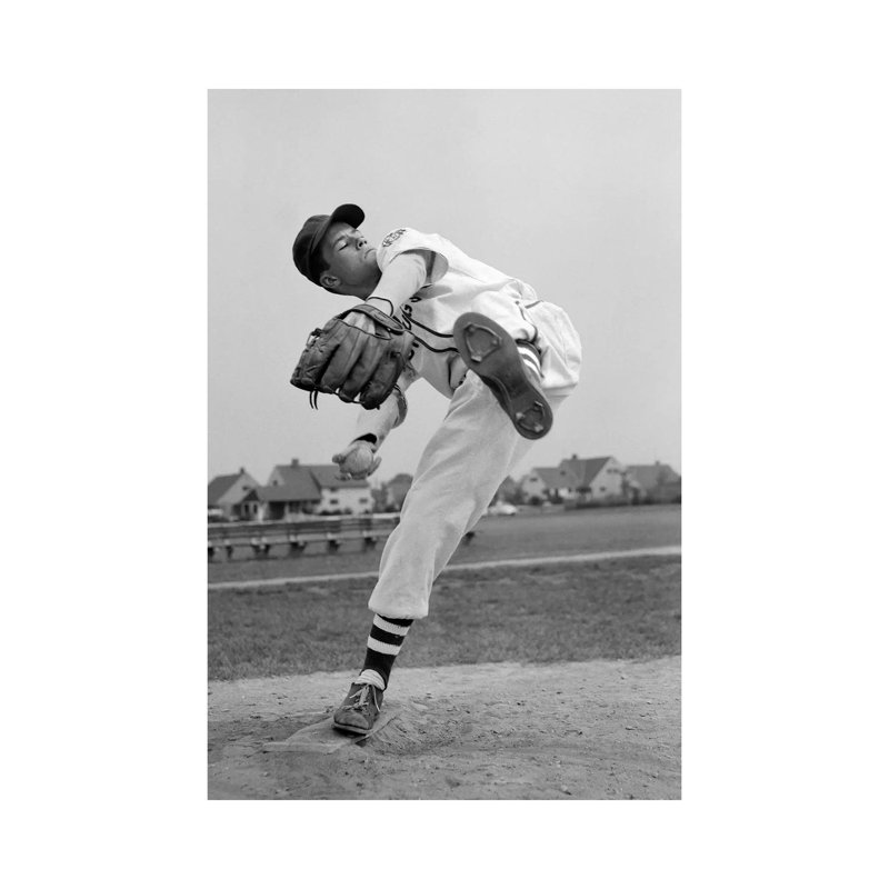 1950s Teen in Baseball Uniform Winding Up for Pitch 1 Piece Wrapped Canvas Wall Art, 30.48 cm H x 45.72 cm W