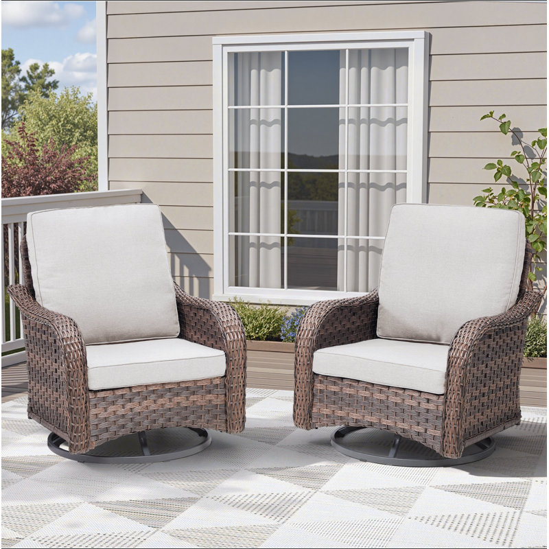 Ensemble de 2 chaises de patio à bascule en osier pivotant à bascule pour véranda, Beige