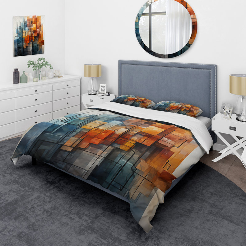 Ensemble de housse de couette Abstract Cubism Cityscape, Housse de couette pour grand lit