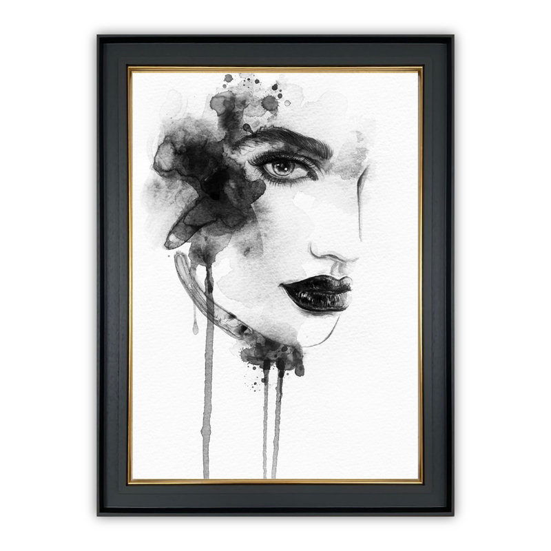 Woman Flirting - Painting, 79cm H x 69cm W x 2.6cm D, Black/Gold Framed
