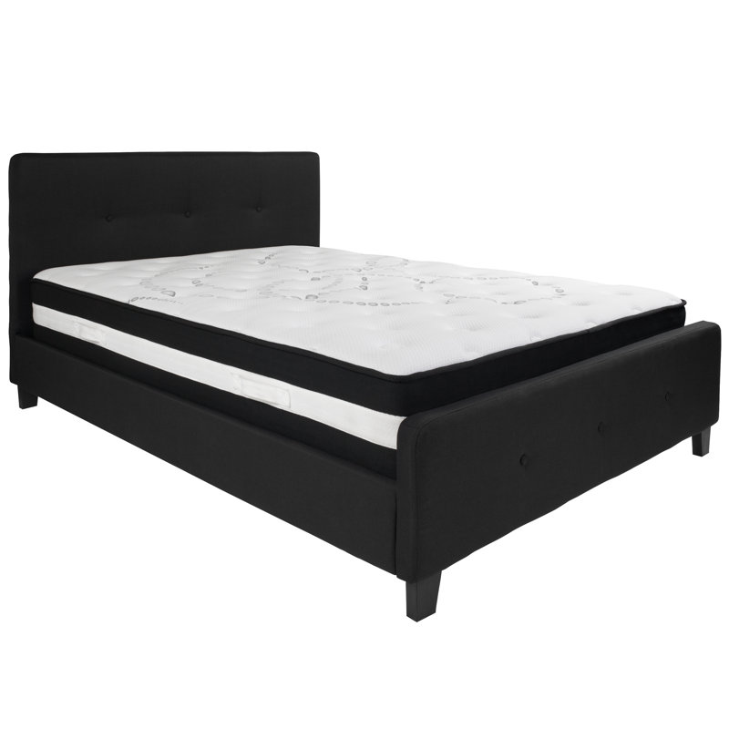 Black Queen Upholstered Platform Bed with Tufted Headboard