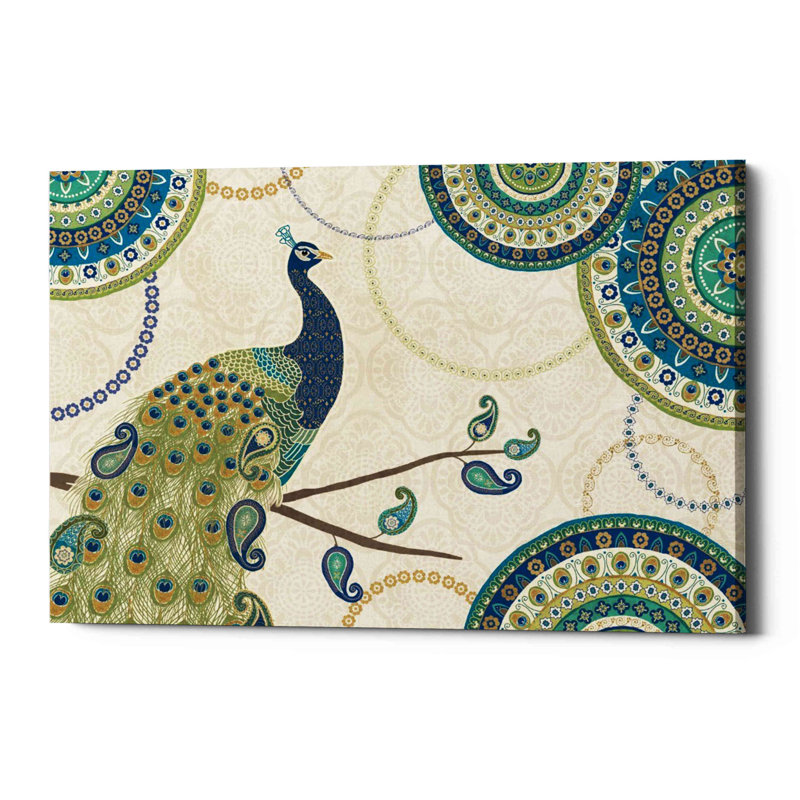 «Peacock Paradise I» par Véronique Charron, art mural sur toile, H 18 po x l 26 po x P 0,75 po