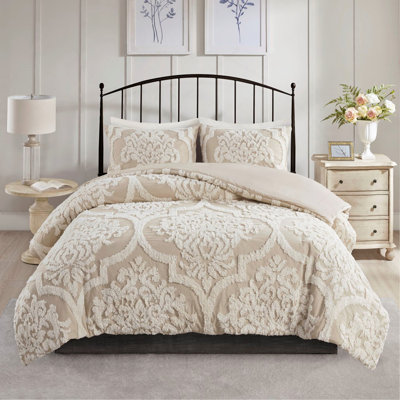 Ensemble de housse de couette en chenille de coton capitonné 3 pièces double / grand, aspect doux et chic, certifié OEKO-TEX