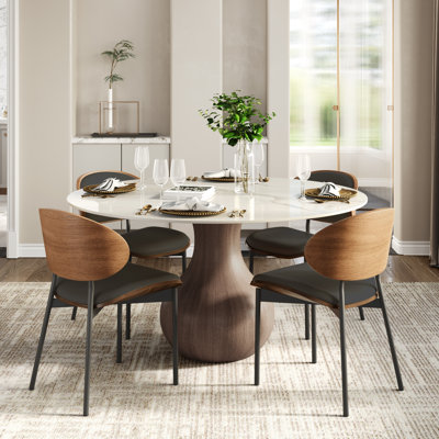 Otelia 5Pcs Dark Walnut Dining Table Set + Black Big Chairs For 4/6/8/10