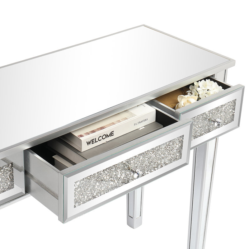Bureau en verre Eashan, H 29,90 po x l 42 po x P 15 po, Argent