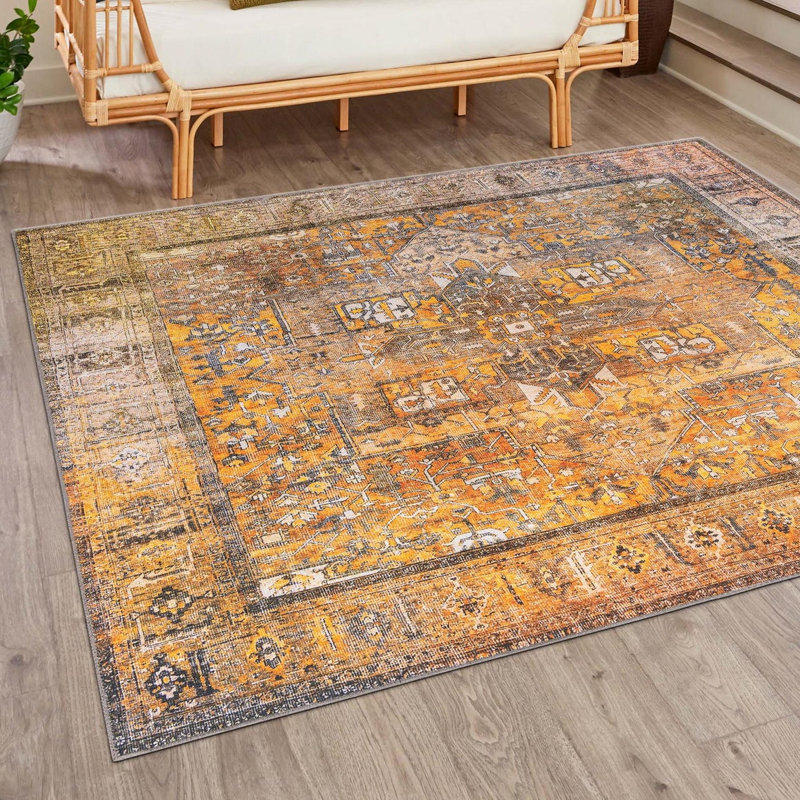 Tapis transitionnel de couleur jaune-ivoire, Carré 7 pi 6 po