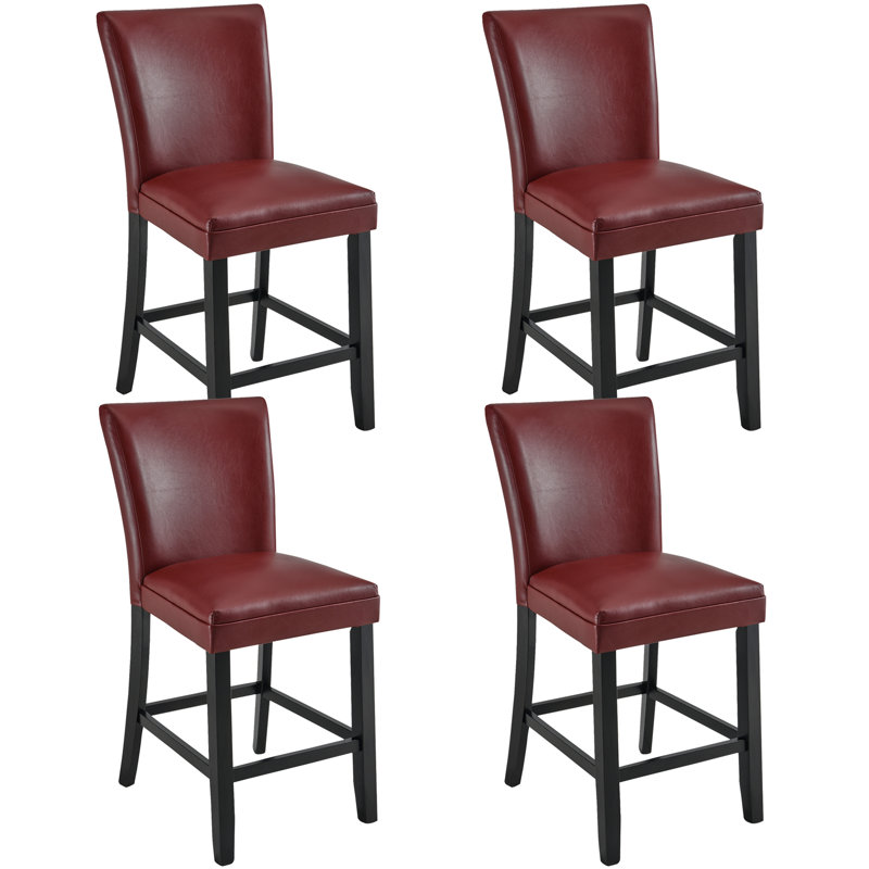 Ebian Upholstered Counter Stool with Solid Wood Frame, Red