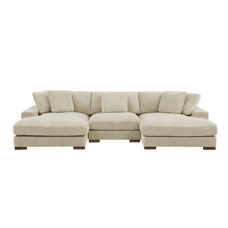 Grand canapé modulaire à double assise en velours côtelé Large Seating, Velours côtelé beige