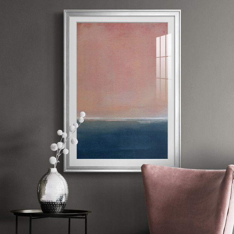 Coucher de soleil - Peinture encadrée, Papier avec cadre argenté, H 26,5 po x l 36,5 po x P 1,5 po, Blanc mat