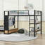 Lit mezzanine à deux tiroirs en métal avec tablettes de rangement et garde-robe-483391882