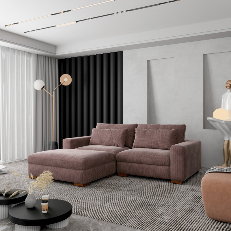 89'' Corduroy Sofa & Chaise, Chocolate Corduroy
