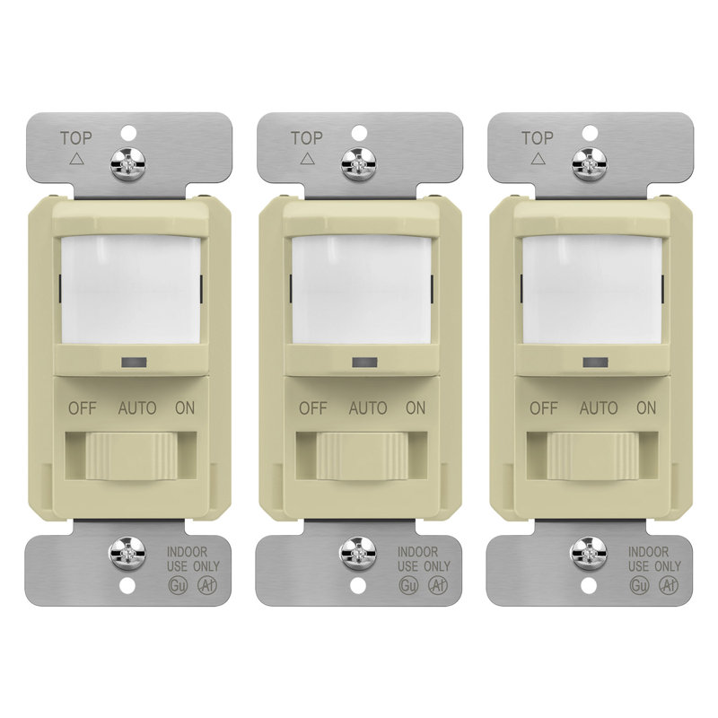 TopGreener 180 Degrees Single Pole PIR Occupancy/Vacany Motion Sensor Switch - Light Almond (3-Pack), Light Almond