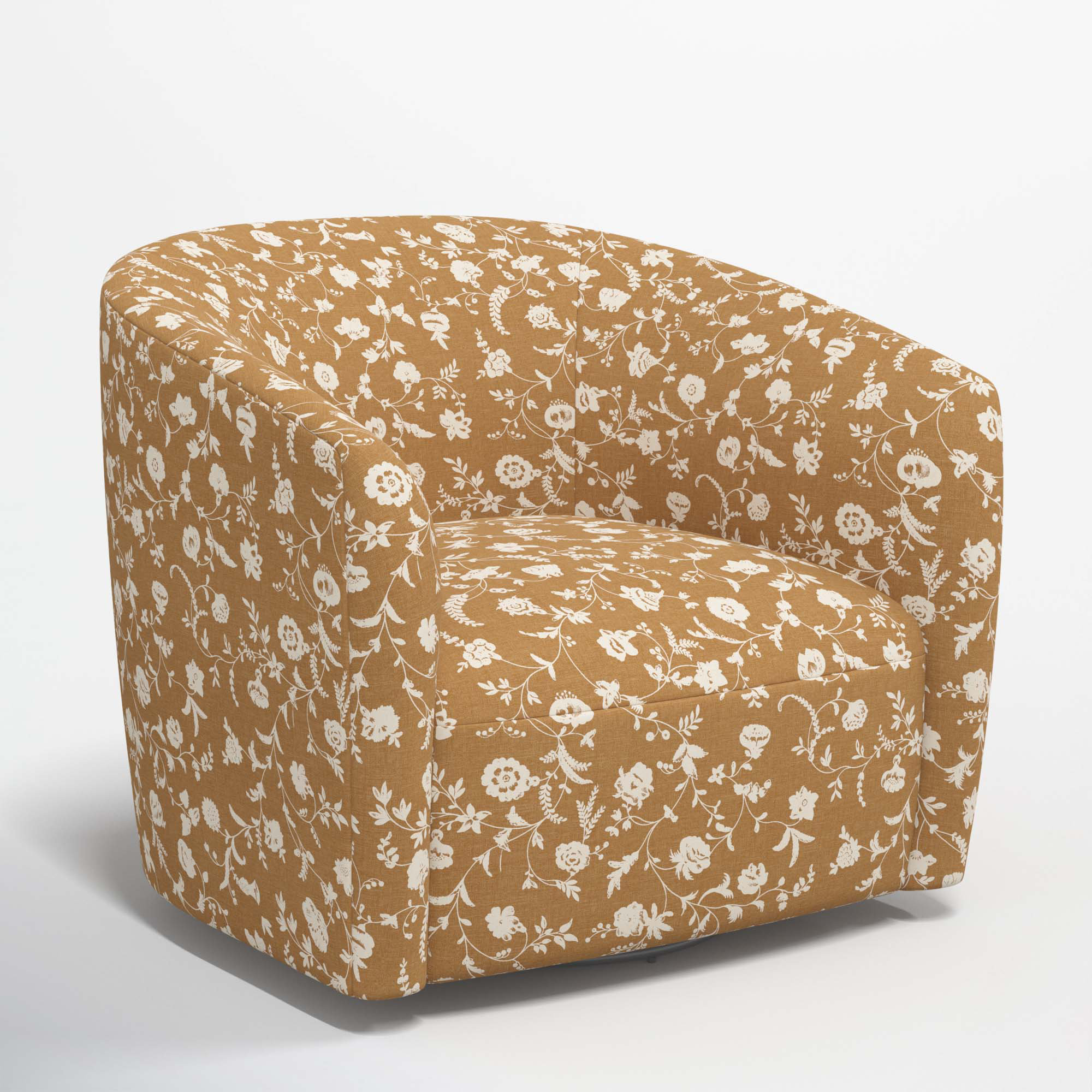 Marita Upholstered Swivel Barrel Chair, Robina Floral Ochre