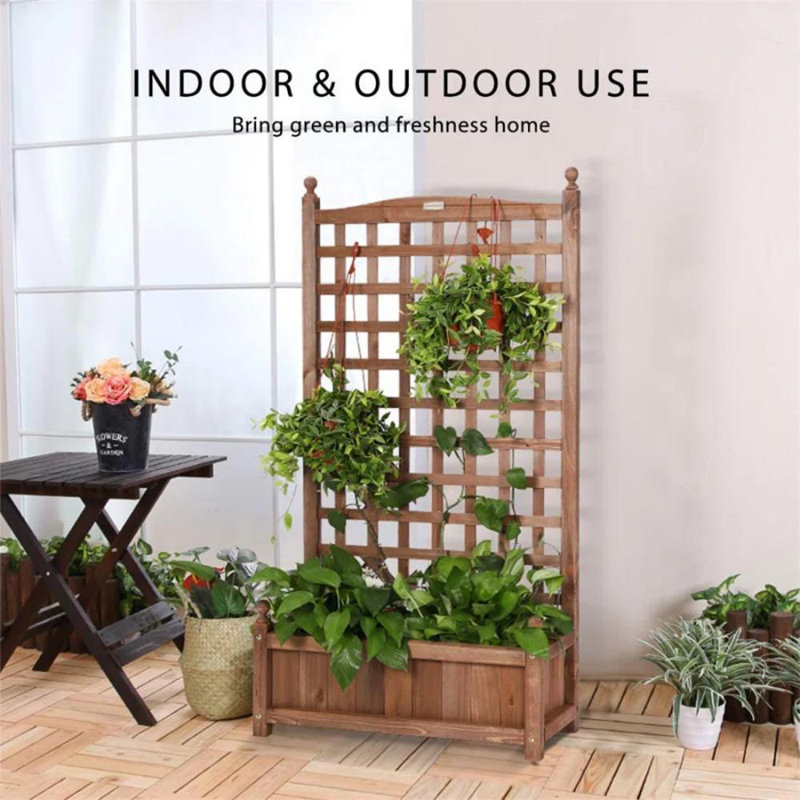  Howes Outdoor Wood Planter Raised Bed With Trellis(2-Pack)
