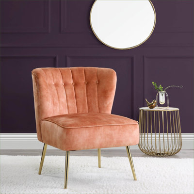 Chaise d'appoint de salon à assise simple capitonnée en velours orange riche et fonctionnelle