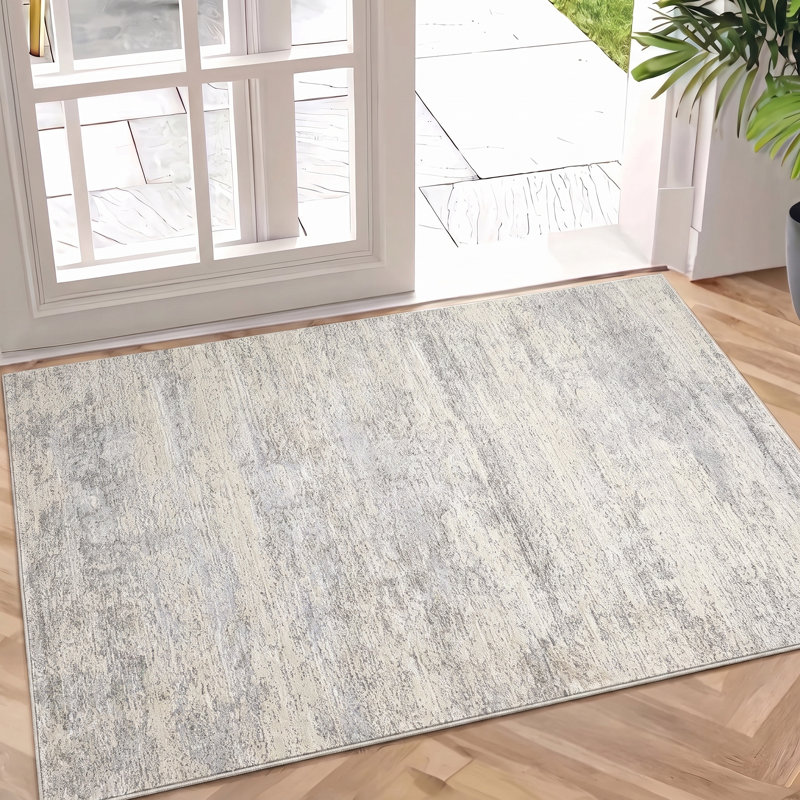 Abstract Modern High-Low/Carved Polyester Area Rug, Cream/Gold, Rectangle 2' x 3', Silver