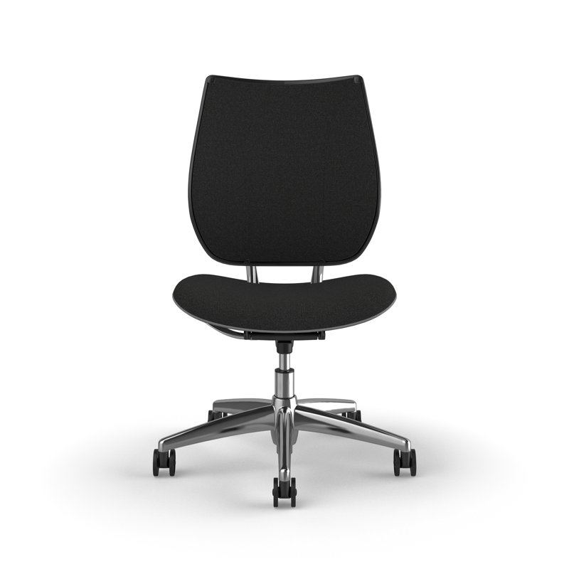 Chaise de travail ergonomique avec dossier rembourré Liberty, Sans accoudoirs, Noir - 0191, Aluminium poli avec bordure noire