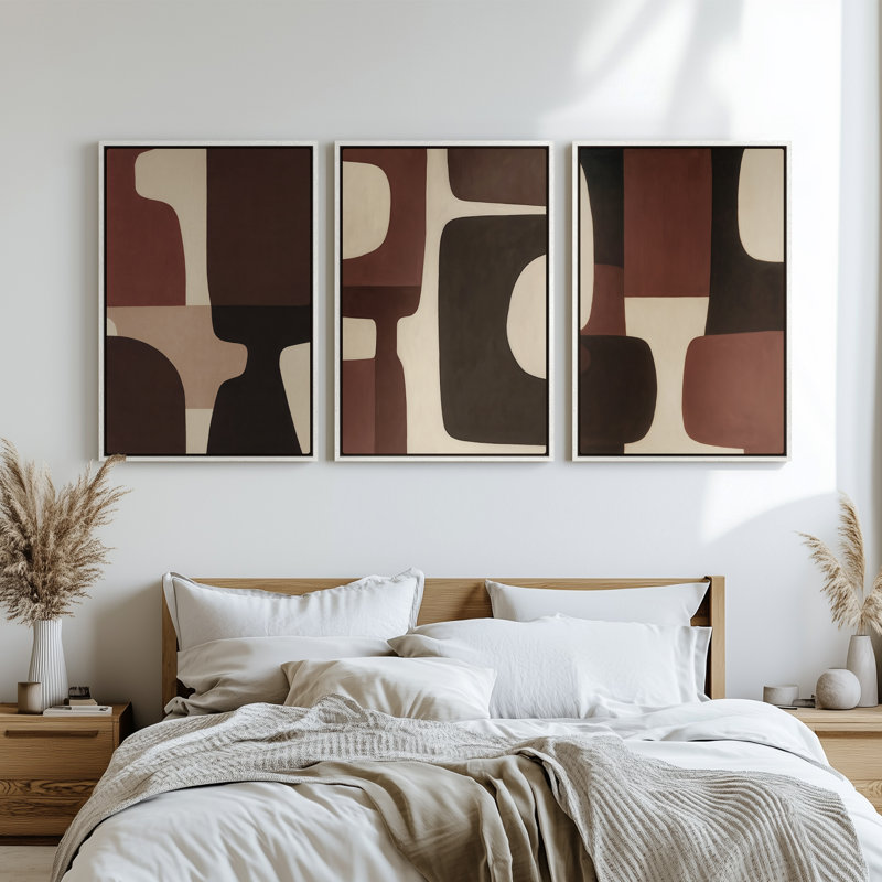 Art mural encadré - Ensemble de formes géométriques abstraites modernes dans des tons de terre - 16 po x 24 po x 3 pièces, 24 po x 36 po x 3 pièces