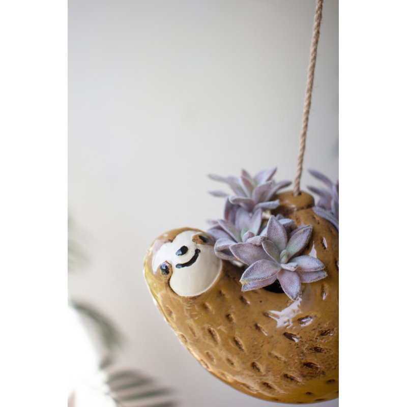  Ceramic Hanging Sloth Planter 6" H Animal Planter for Small Plants