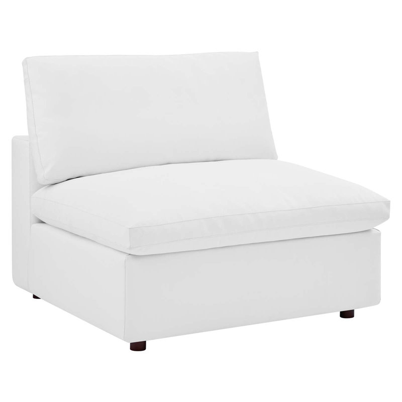 Modway Commix Down Filled Overstuffed Vegan Leather Armless Chair, White Faux Leather