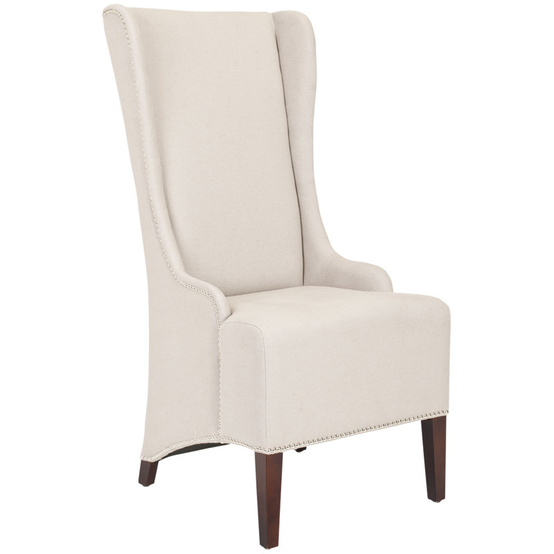 Bacall 18.3'' H Linen Upholstered Side Chair, Taupe with Silver Stud Trim