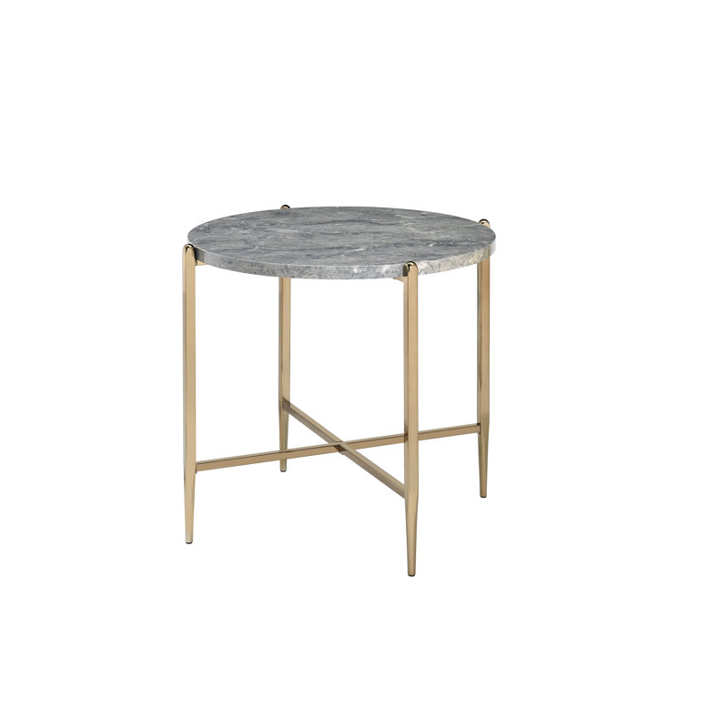 Elysian 26" Champagne Gold Round Stone & Metal End Table