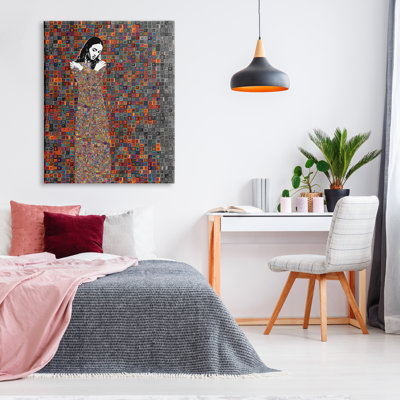 Moderne, abstrait, femme, mosaïque, portrait, bloc, formes, tuile blanche, estampe numérique, art texturé par Jose Cacho
