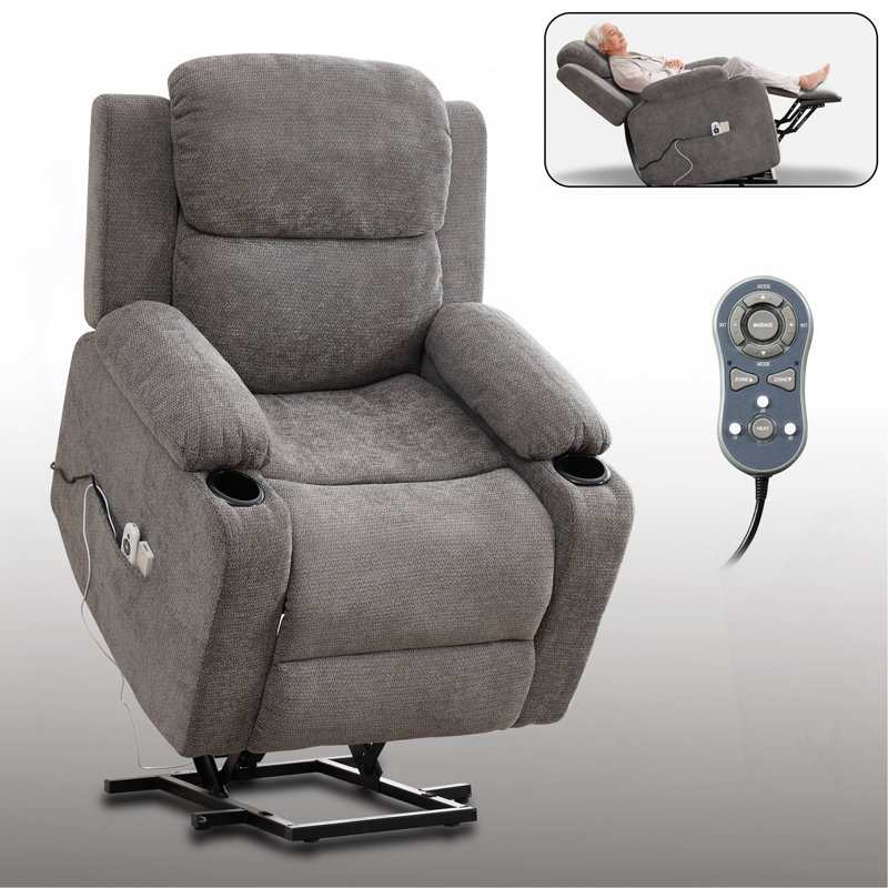 Infinite Position Single Motor Up To 350 LBS Power Lift Recliner Chair For Elderly, Heavy Duty Motion Mechanism With 8-Point Vibration Massage And Lumbar Heating, Cup Holders