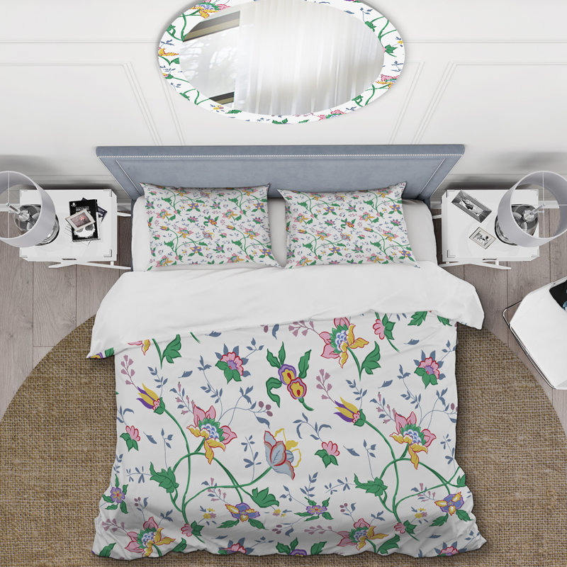 Green Leaf and Roses - Ensemble de housse de couette floral - Polyester en microfibre
