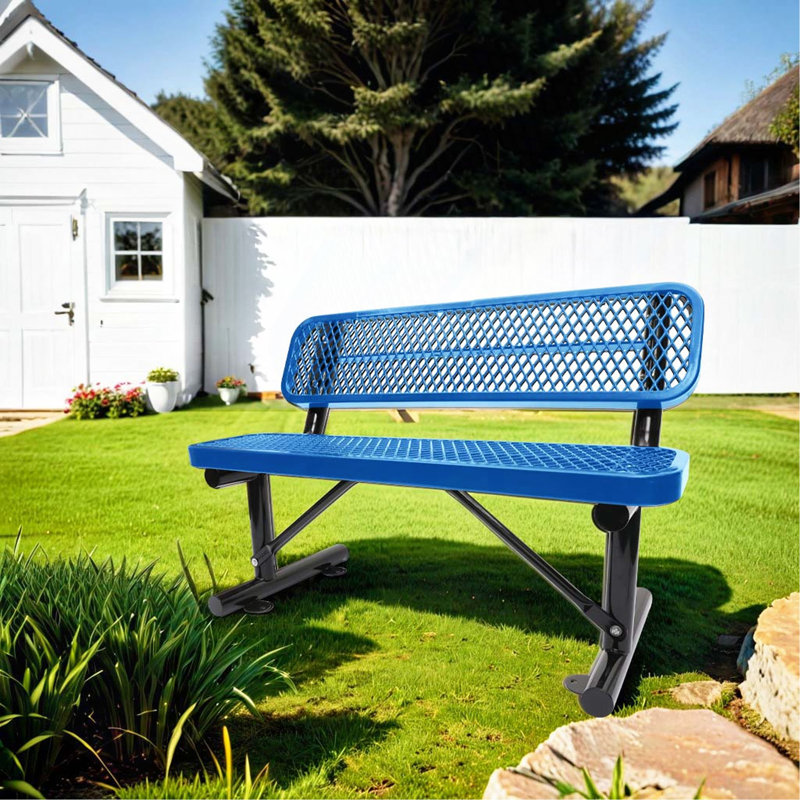 Banc d'extérieur en acier 4 pi avec dossier, Bleu