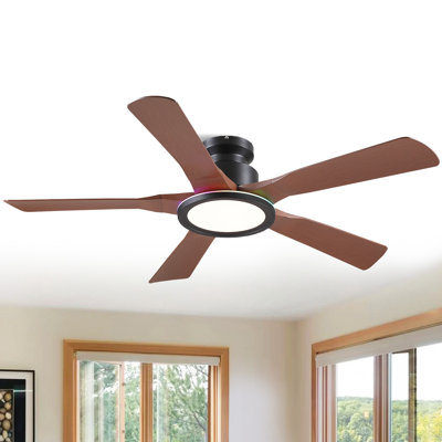 52" Low Profile Flush Mount Ceiling Fan With RGB Ring Light