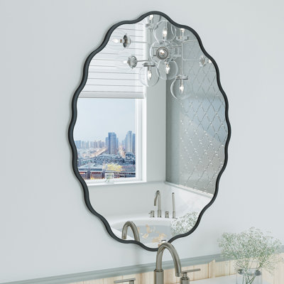 Amara Wavy Oval Tempered Glass and Aluminum Alloy Framed French Cleat Mounted Wall Mirror