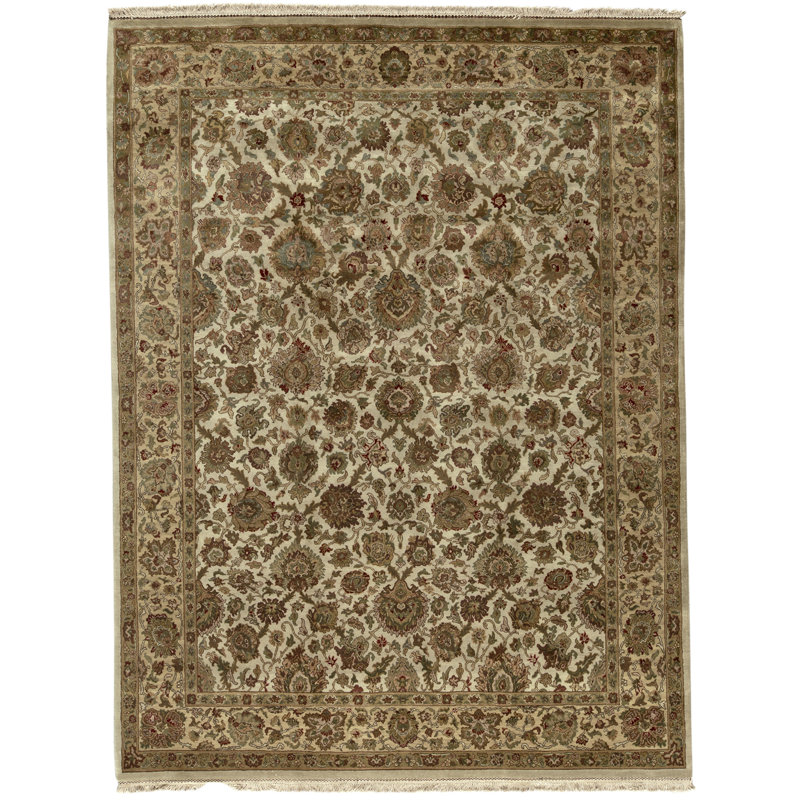 Tapis crème et doré de haute qualité noué à la main