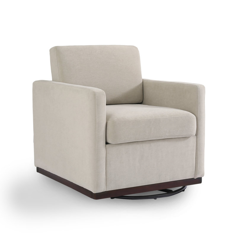 Modern Upholstered Sand Square Swivel Armchair with Matel Base, Sand Chenille
