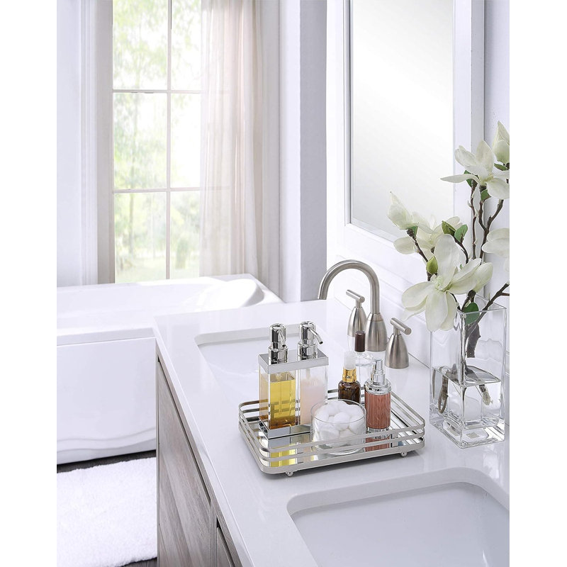 Polished Gold Classic Mirrored Vanity Tray - Perfume/Makeup/Jewelry Organizer for Dresser, Satin Nickel